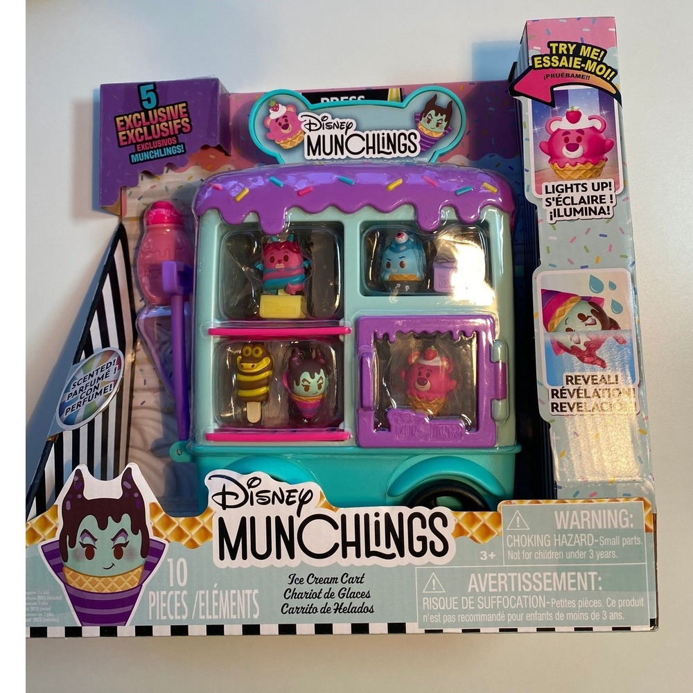 Disney Munchlings Ice Cream Cart Playset 5 Exclusive Figures Lights Up Scented